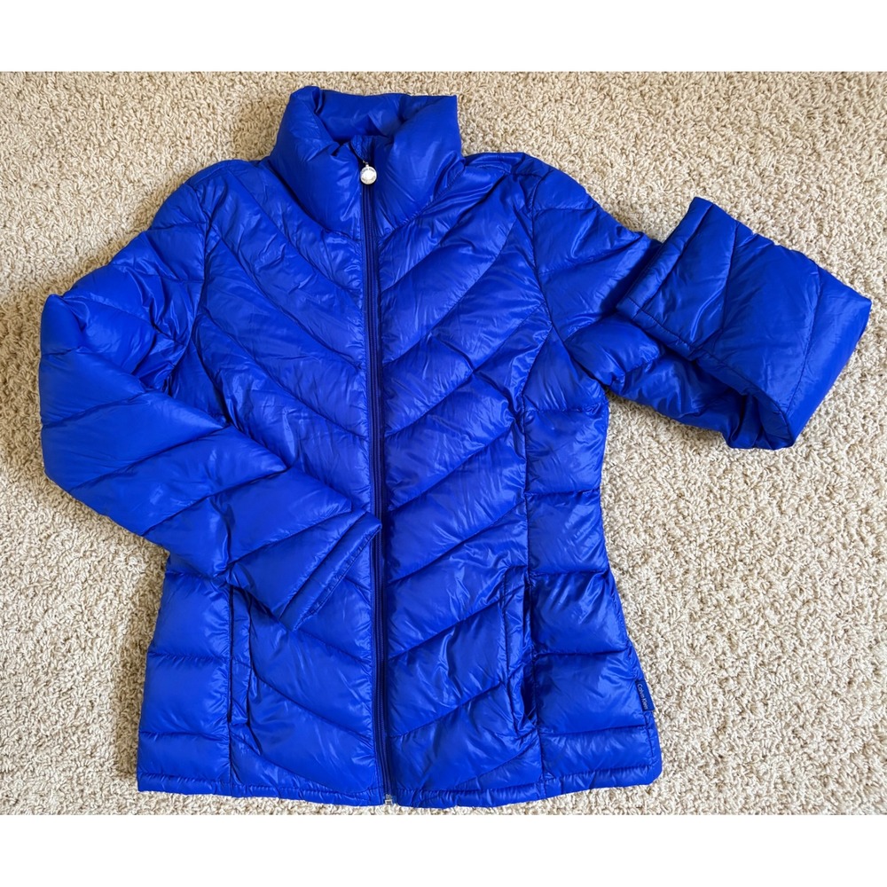 Calvin Klein Womens Packable Down Puffer Jacket Royal Blue CWZ12632 Small